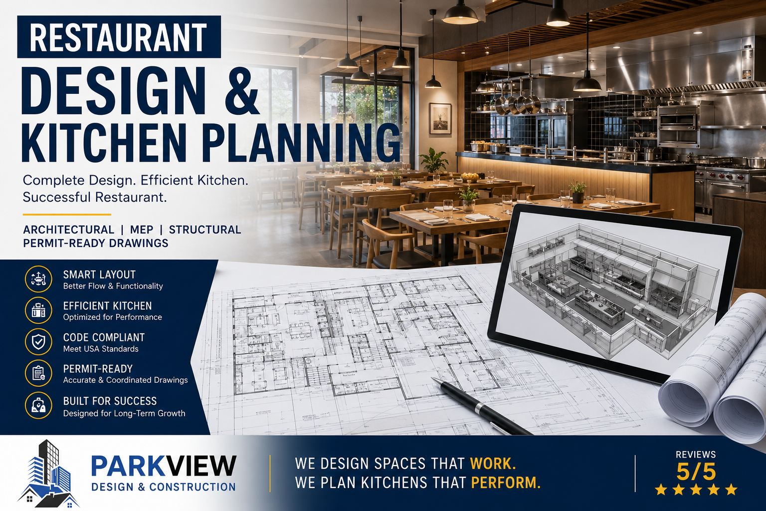 Restaurant Design & Kitchen Planning services in the USA by Parkview Design & Construction